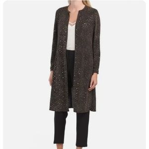 Anne Klein Black Gold Sequins Duster Cardigan Sparkle